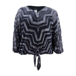 MSK Women's Chevron Tie-Hem Blouse (S, Black/Silver)